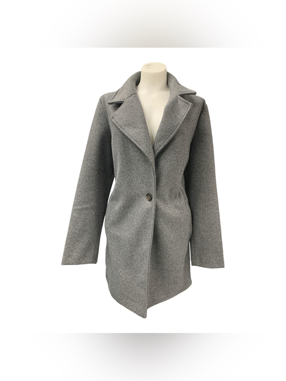 Love Tree Gray Single-Button Wool-Blend Pea Coat Size L